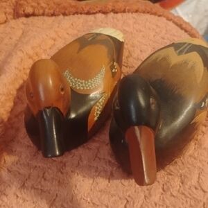 Handcrafted Wooden Duck Sculptures - Brown and Black
